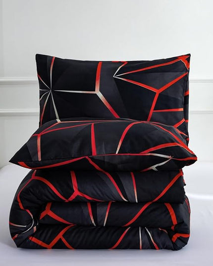 NTBED 3D Geometric Comforter Set for Boys Girls Kids, Irregular Diamond Pattern Lightweight Microfiber Bedding Sets All Season (Red, Twin) - LeafyLoom