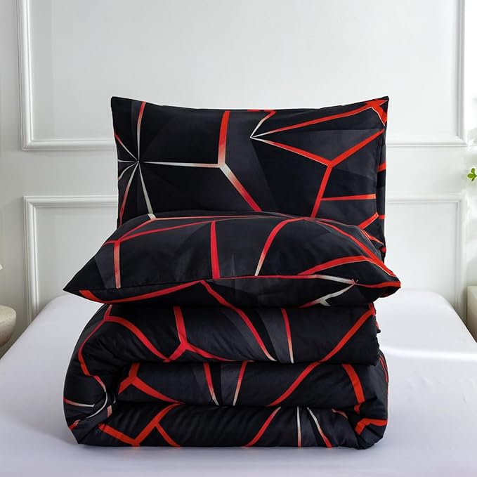 NTBED 3D Geometric Comforter Set for Boys Girls Kids, Irregular Diamond Pattern Lightweight Microfiber Bedding Sets All Season (Red, Twin) - LeafyLoom
