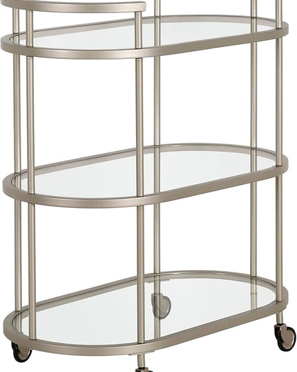 Henn&Hart 30" Wide Oval Bar Cart in Satin Nickel, Bar Carts for the Home - LeafyLoom