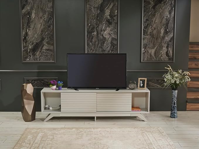 NicBex TV Stand for 60 Inch TV Modern TV Media Console Table with 2 Sliding Door Cabinet 2 Shelves,Entertainment Center with Storage for Living Room,67 Inch,Grey - LeafyLoom