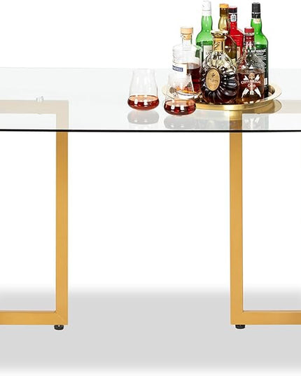 FurnitureR Tempered Glass Dining 47.2 inches Dinner Table for 4-6 Persons Modern Rectangular Spacious Tabletop & Gold Legs Elegant for Home Kitchen Living Room Restaurant, 47 Inches - LeafyLoom