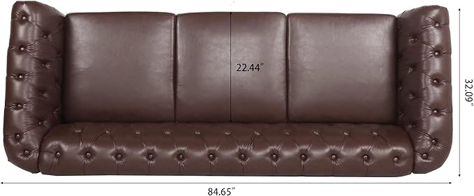 3-Seaters Living Room Clasic Chesterfield Sofa Couch Button Tufted PU Leather Upholstered Sofa&Couch with Luxury Roller Armrest Soild Wood Legs Movable Cushions & Nailhead Decor - LeafyLoom