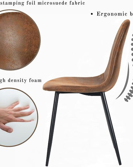 FurnitureR Dining Chairs Comfortable Upholstered Side Seating Armless for Home Kitchen Bedroom Living Room Guest Restaurant Cafe (Brown, Set of 4) - LeafyLoom
