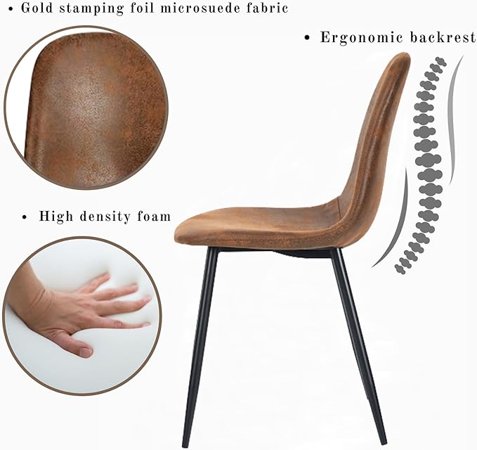 FurnitureR Dining Chairs Comfortable Upholstered Side Seating Armless for Home Kitchen Bedroom Living Room Guest Restaurant Cafe (Brown, Set of 4) - LeafyLoom