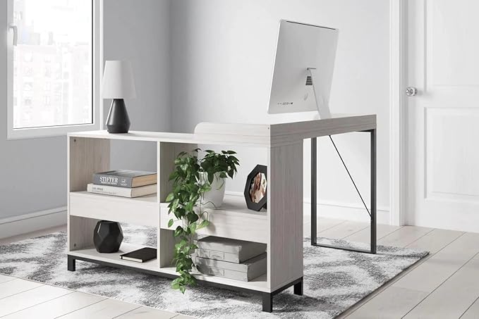 Signature Design by Ashley Bayflynn Modern L-Desk, White & Black - LeafyLoom