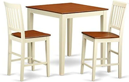 East West Furniture VERN3-WHI-W Vernon 3 Piece Counter Height Pub Set for Small Spaces Contains a Square Dinette Table and 2 Dining Room Chairs, 36x36 Inch - LeafyLoom