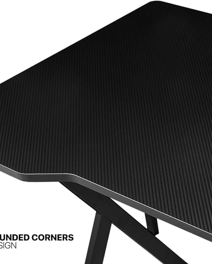 MoNiBloom Computer Desk Modern Design Home Office Gaming X-Shape Black Tabletop Simple Game Table Workstation for Corner Living Room Bedroom - LeafyLoom
