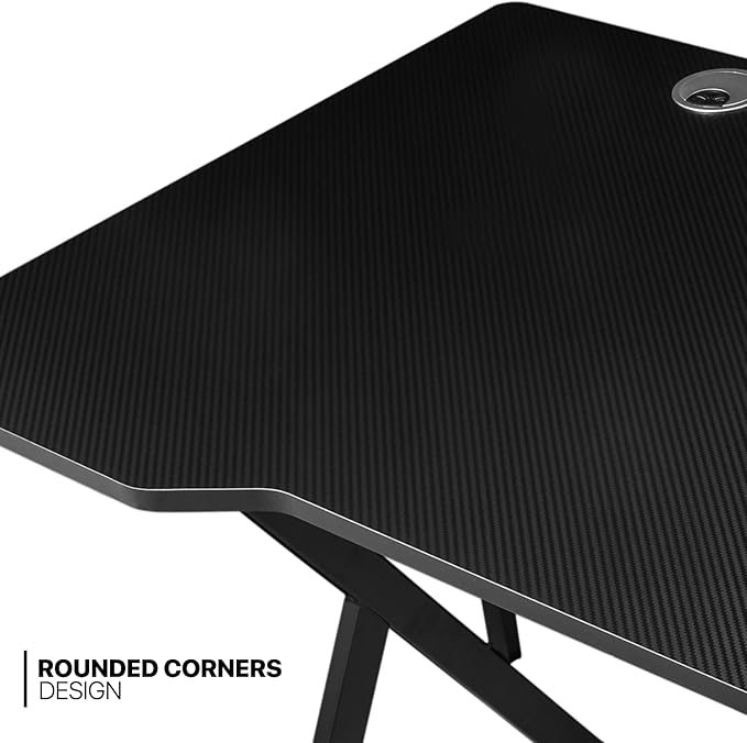 MoNiBloom Computer Desk Modern Design Home Office Gaming X-Shape Black Tabletop Simple Game Table Workstation for Corner Living Room Bedroom - LeafyLoom