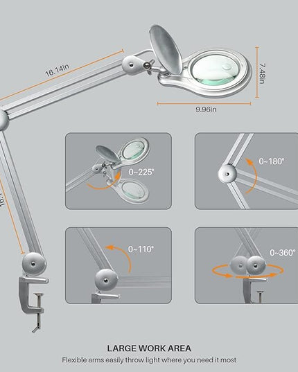 Bifocals LED Magnifying Lamp with Clamp, 5 Diopter with 20 Diopter, 5 Inch Magnifier Glass Lens, 1200 Lumens Dimmable Magnifier Lamp for Desk Craft Hobby with 60PCS Bright LEDs - LeafyLoom