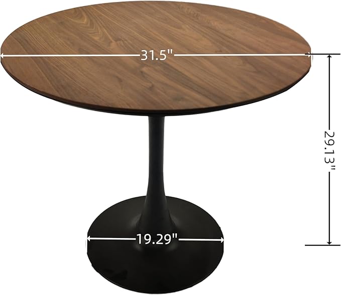 NicBex 31.5Inch Round Dining Table,Minimalist Kitchen Table with MDF Walnut Tabletop and Pedestal Base for 2 to 4,Leisure Coffee Table for Kitchen,Small Space and Living Room,Space-Saving,Walnut+Black - LeafyLoom