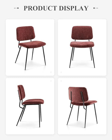 COLAMY Modern Upholstered Fabric Dining Room Accent Diner Stylish Kitchen Chairs with Solid Metal Legs, set of 4, Red - LeafyLoom