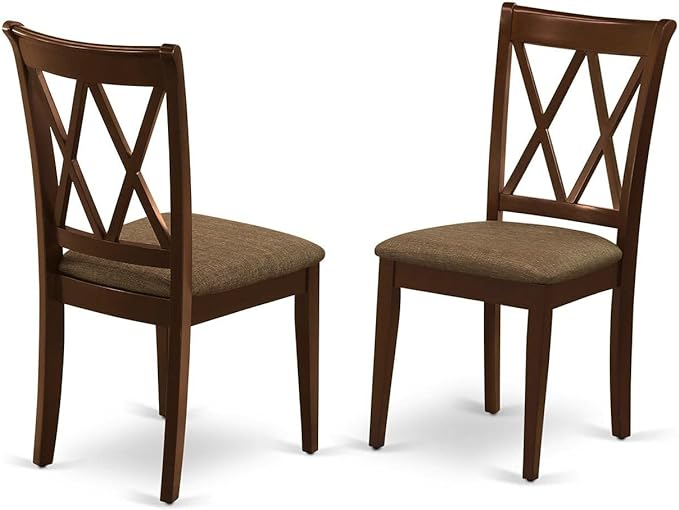 East West Furniture CLC-MAH-C Clarksville Dinette Chairs - Linen Fabric Upholstered Wood Chairs, Set of 2, Mahogany - LeafyLoom