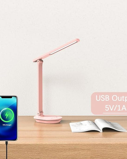 Pink Desk Lamp College Dorm Essentials for Girls, 3 Color Dimmable Reading Lamp, Battery Operated, USB Rechargeable Powered, Cordless, Portable, Cute LED Desk Lamps for Home Office, Bedrooms, Study - LeafyLoom