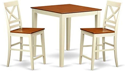 East West Furniture VNQU3-WHI-W Vernon 3 Piece Kitchen Counter Height Set Contains a Square Pub Table and 2 Dining Room Chairs, 36x36 Inch, Buttermilk & Cherry - LeafyLoom