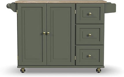 Homestyles Mobile Kitchen Island Cart with Wood Top and Dropleaf Breakfast Bar, 18" D x 53.5" W x 36" H, Green - LeafyLoom