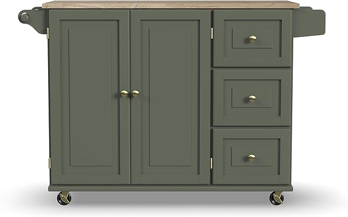 Homestyles Mobile Kitchen Island Cart with Wood Top and Dropleaf Breakfast Bar, 18" D x 53.5" W x 36" H, Green - LeafyLoom