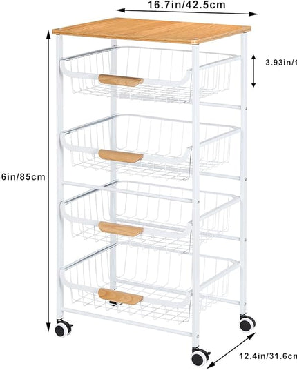 HEOMU 5 Tier Rolling Kitchen Storage Cart, Metal Microwave Stand Kitchen Island Cart on Wheels with Storage for Kitchen, Bathroom, Living Room, Bar, Office, White - LeafyLoom