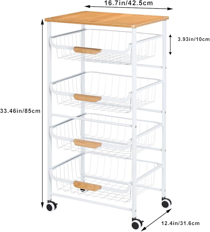 HEOMU 5 Tier Rolling Kitchen Storage Cart, Metal Microwave Stand Kitchen Island Cart on Wheels with Storage for Kitchen, Bathroom, Living Room, Bar, Office, White - LeafyLoom