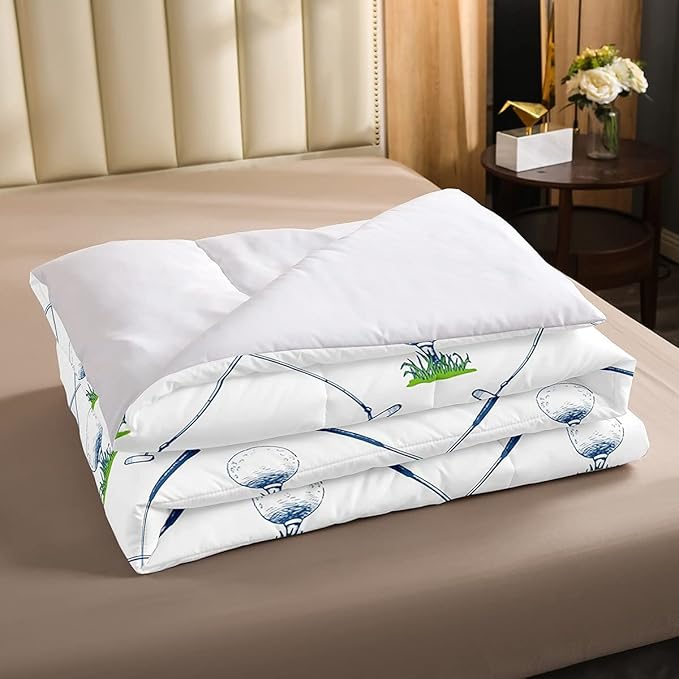 Erosebridal Golf Comforter Set Full Size Golf Club Bedding Set Sport Game Athlete Grass Leaf Branches Down Comforter for Men, Room Decorative 3 Pieces Comforter with 2 Pillow Cases, White - LeafyLoom