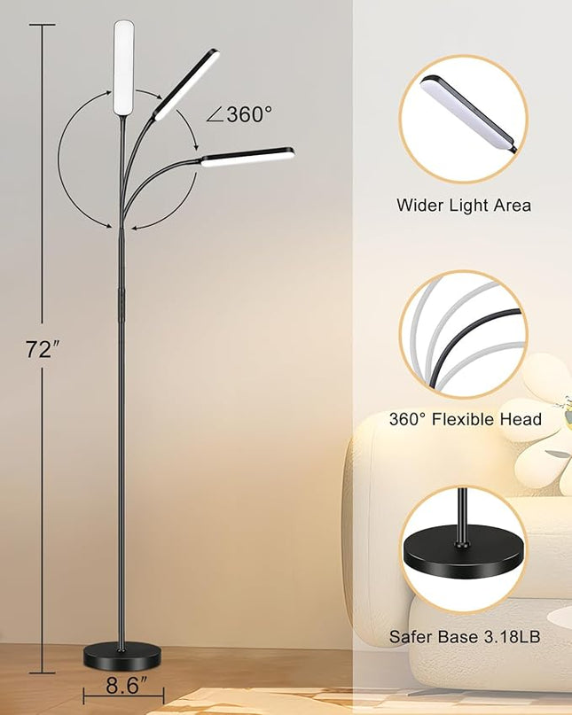 LED Pharmacy Floor Lamp - Tall Industrial Floor Lamp Design for Reading, Crafting, Work, 15W 1500LM Bright Reading Floor Lamp with Remote & Touch Control, for Living Room, Bedroom and Office - LeafyLoom
