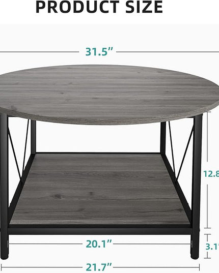 YITAHOME Coffee Tables for Living Room, Round Coffee Table, Small Coffee Table with Storage, 2 Tier Modern Coffee Table, Wood Circle Center Table with Metal Frame, Gray - LeafyLoom