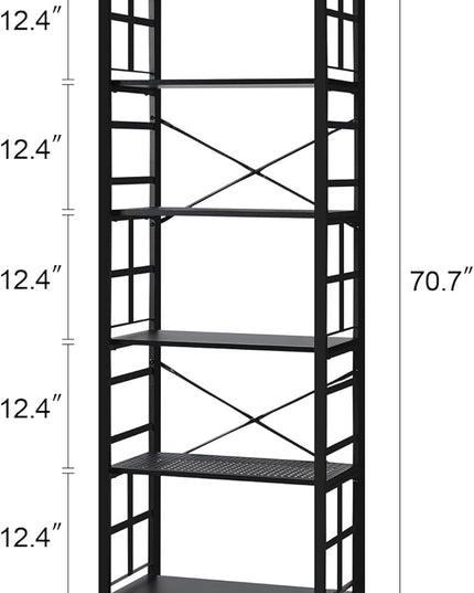 HOMBAZAAR Bookshelf,6 Tier Tall Bookshelf with Metal Frame,Open Bookshelves and Bookcases,Industrial Book Shelf for Living Room,Home Office and Bedroom,Black - LeafyLoom