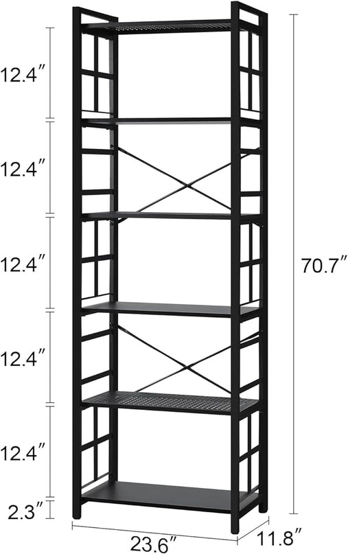 HOMBAZAAR Bookshelf,6 Tier Tall Bookshelf with Metal Frame,Open Bookshelves and Bookcases,Industrial Book Shelf for Living Room,Home Office and Bedroom,Black - LeafyLoom