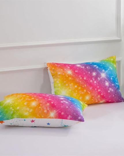 Holawakaka Girls Ombre Glitter Comforter Set, Twin Size Gradient Rainbow Galaxy Print Kids Bedding Sets, Multi-Color Ultra-Soft Dorm Bed Set (Multi-color,Twin) - LeafyLoom