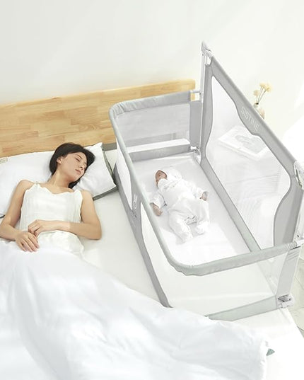 SISTINE Baby Bedside Crib, 3 in 1 Baby Bassinet, Baby bedside bassinet, Safe bedside bassinet,Crib Safe Sleeping Together，Infant/Baby Boy/Baby Girl/Crib Side Bassinet (Gray) - LeafyLoom