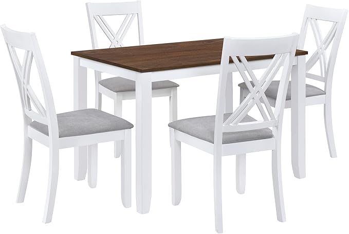 Rustic Minimalist X-Back Chairs and 1, Easy Assembly and Clean, Solid Wood, Room, Kitchen,Samll Place, 5 Piece Dining Table Set, White 29 - LeafyLoom