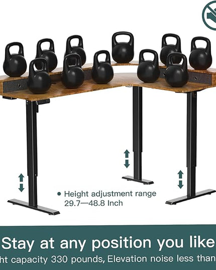 67 Inch L Shaped Electric Standing Desk with 4 Drawers, Height Adjustable Corner Desk with Monitor Stand for Home Office, Rustic Brown - LeafyLoom