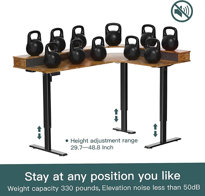 67 Inch L Shaped Electric Standing Desk with 4 Drawers, Height Adjustable Corner Desk with Monitor Stand for Home Office, Rustic Brown - LeafyLoom