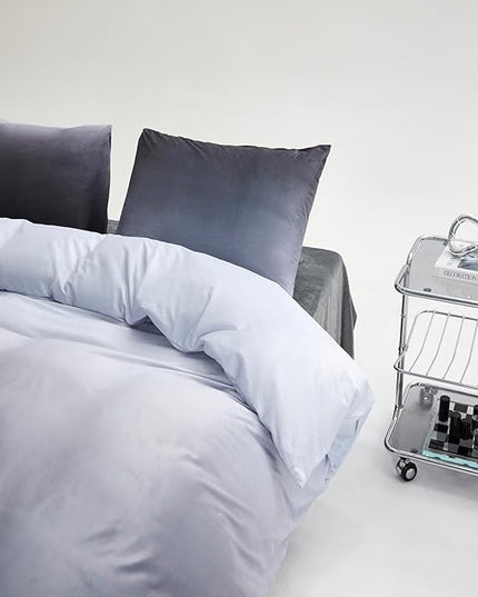 Wellboo Grey Gradient Comforter Sets Queen Silver Grey Velvet Bedding Comforters Modern Plain White and Dark Grey Flannel Quilts Farmhouse Abstract Art Gray Comforters Micromink Sherpa Fuzzy Plush Bed - LeafyLoom