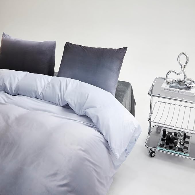Wellboo Grey Gradient Comforter Sets Queen Silver Grey Velvet Bedding Comforters Modern Plain White and Dark Grey Flannel Quilts Farmhouse Abstract Art Gray Comforters Micromink Sherpa Fuzzy Plush Bed - LeafyLoom
