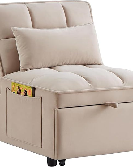 4 in 1 Convertible Sleeper Chair Bed-25" Recliner Pull Out Sofa Bed, Small Futon Couch, Lazy Single Armchair for Temperory Sleeping Gaming Office Napping, Chaise Lounge Sofa for Living Room Bedroom - LeafyLoom