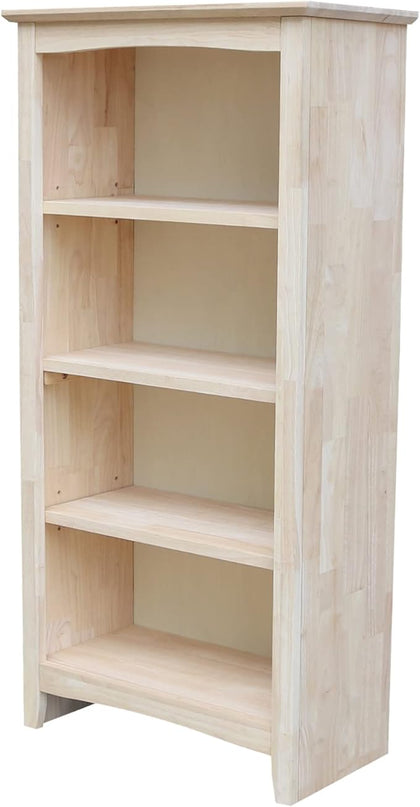 IC International Concepts Shaker Bookcase, 48-Inch Height, Durable Solid Wood Construction, 5 Adjustable Shelves, Home Office Furniture - Unfinished - LeafyLoom