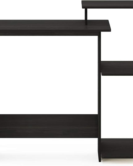 Furinno Efficient Home Laptop Notebook Computer Desk with Square Shelves, Dark Espresso/Black - LeafyLoom