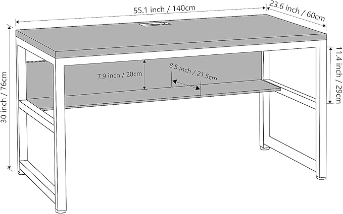 TOPSKY Computer Desk with Bookshelf/Metal Hole Cable Cover 1.18" Thick Desk (55", Rustic Brown) - LeafyLoom