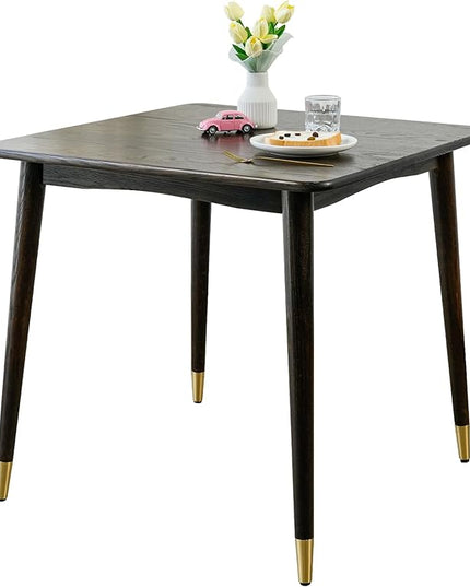 Dining Table 31.5“, Square Small Solid Wood Kitchen Table with Copper Decor for 2, Mid Century Modern Kitchen Dining Table, Oak Finish, Walnut, 31.5 x 31.5 x 29.5 Inch, Walnut - LeafyLoom