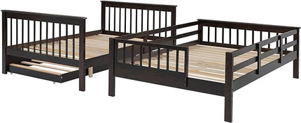 Stairway Bunk Bed Full Over Full with Twin Size Trundle and Stairs Storage, Wooden 3 Bedframe for Kids Teens Adults, Bedroom Furniture, can be Detachabled, Espresso - LeafyLoom