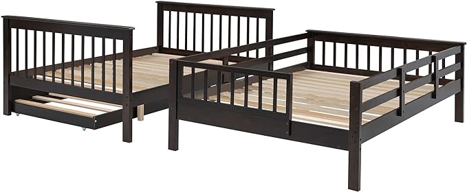 Stairway Bunk Bed Full Over Full with Twin Size Trundle and Stairs Storage, Wooden 3 Bedframe for Kids Teens Adults, Bedroom Furniture, can be Detachabled, Espresso - LeafyLoom