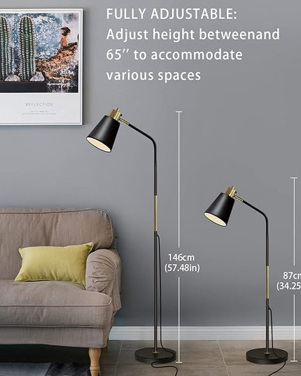 Floor Lamp, Industrial Floor Lamps for Living Rooms Rustic Farmhouse Reading Standing Floor Lamp Adjustable Metal Heads Indoor Task Lighting for Living Room Bedroom Office Home Décor (Black) - LeafyLoom