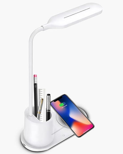 Generic USB Desk Lamp with Wireless Charging Station, Wall Adapter and Pen Holder (Black) - LeafyLoom