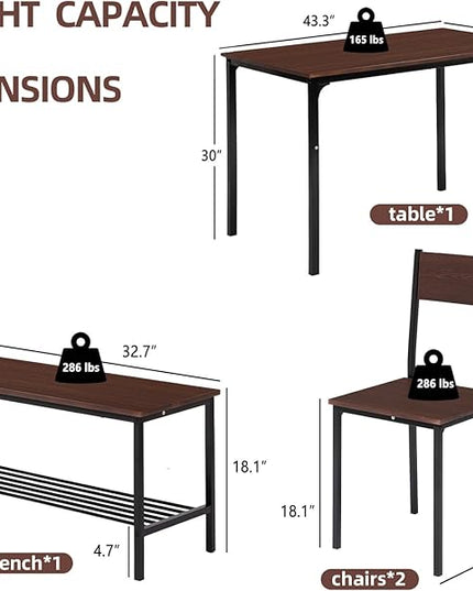 Dining Table Set for 4 Person - Wooden Kitchen Table Chairs Set Modern Dining Table with 2 Chairs and Bench with Storage, PVC Wood Grain Waterproof for Apartments, Restaurants - LeafyLoom