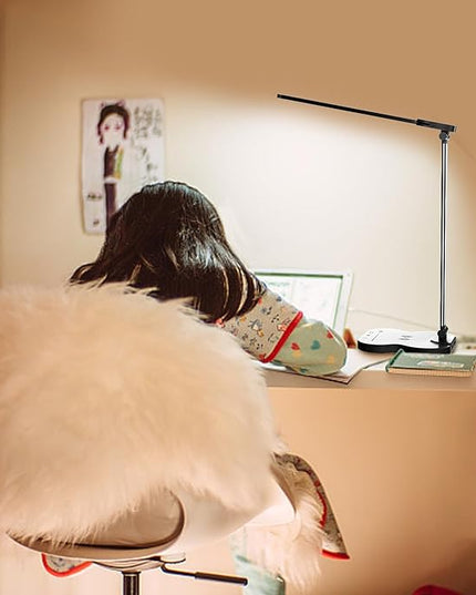 LED Desk Lamp, Dimmable Table Lamp for Reading,Lamp with USB Charging Port, 5 Lighting Modes, Sensitive Control, 45 Minutes Auto-Off Timer, Eye-Caring Lamp (Black) - LeafyLoom
