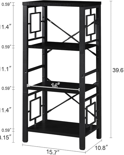 Bookshelf, Vintage Industrial 4 Tier Bookshelf, Freestanding Narrow Bookcase with Rustic Wood and Metal, Small Bookshelf for Home Office, Bedroom & Living Room, Black - LeafyLoom