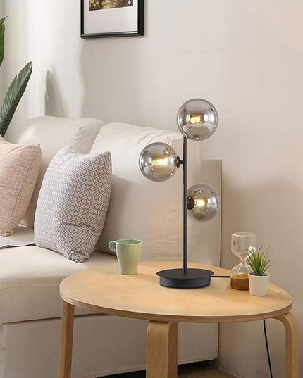 Mid Century Modern Table Lamp Smoky Grey Glass Globe Desk Lamp Industrial Vintage Bedside Table Light Contemporary Minimalist Metal Nightstand Reading Lamp Retro Table Lamp MTL03-SG - LeafyLoom