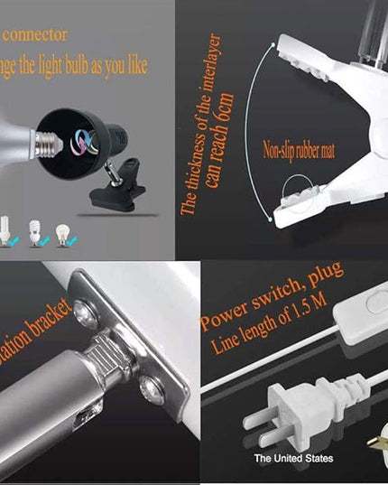 Clamp Light,360° Rotation Clip on Lamp Portable Book Reading Light,Clamp on Desk/Table/Bunk Bed/Cupboard Home Lighting, (Clamp Light Two Colors for Your Choice) White - LeafyLoom