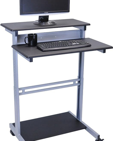S STAND UP DESK STORE Rolling Adjustable Height Two Tier Standing Desk Computer Workstation (Silver Frame/Black Top, 32 Wide) - LeafyLoom