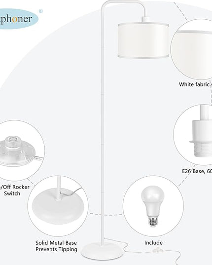 [Upgraded] LED Floor Lamp for Living Room, 3 Color Temperature Floor Lamp with Foot Switch Modern Standing Lamp Tall Pole Floor Reading Lamp for Bedroom, Study Room, Office, 9W Bulb Included, White - LeafyLoom